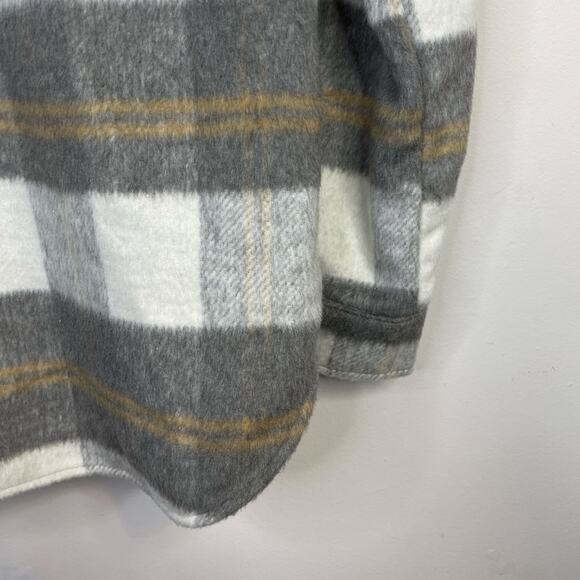 BlankNyc Cozy Gray Plaid Brushed Fleece Lined Shacket Shirt Jacket womens M new - Picture 9 of 13